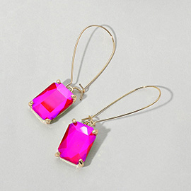 Emerald Cut Stone Dangle Evening Earrings