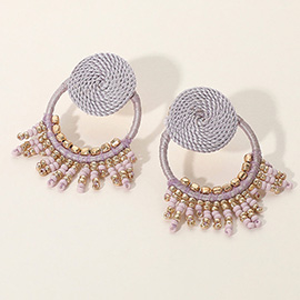 Rope Wrapped Beaded Fringe Open Circle Earrings