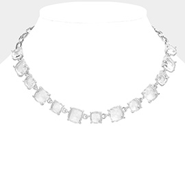 Cushion Square Stone Link Evening Necklace