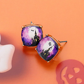 Bat Castle Cushion Square Stud Earrings