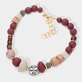 Geometric Wood Ball Beaded Statement Necklace