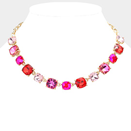 Cushion Square Stone Link Evening Necklace