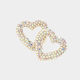 Stone Paved Open Heart Stud Earrings