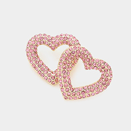 Stone Paved Open Heart Stud Earrings