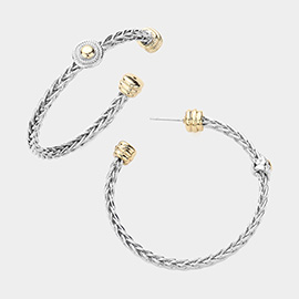 Two Tone Round Rope Metal Hoop Earrings