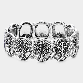 Tree of Life Metal Disc Stretch Bracelet