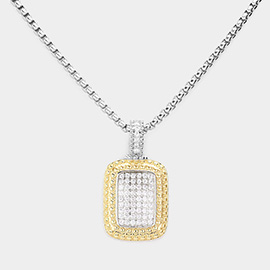 CZ Stone Paved Rectangular Pendant Necklace