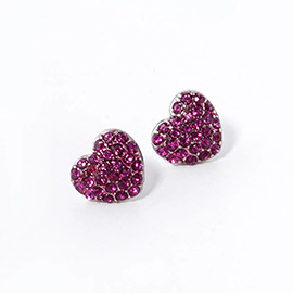 Crystal Stone Paved Heart Stud Earrings
