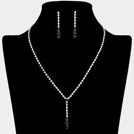 Round Stone Accented Rhinestone Paved Y Necklace