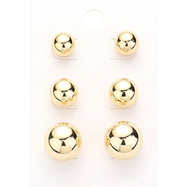 3PAIRS - Gold Dipped Metal Ball Stud Earrings Set