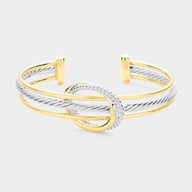 14K Gold Plated Two Tone Twisted Metal Cuff Bracelet