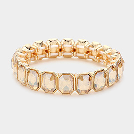 Rectangle Glass Stone Cluster Stretch Evening Bracelet