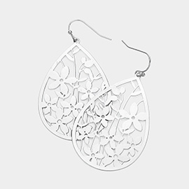 Brass Metal Flower Filigree Teardrop Dangle Earrings