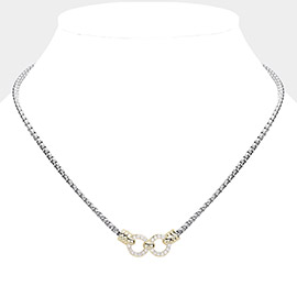 CZ Stone Paved Double O Link Pendant Necklace