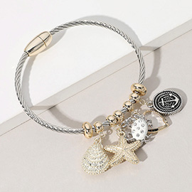 Pearl Paved Starfish Shell Stone Paved Crab Metal Anchor Transparent Heart Cluster Charm Magnetic Bracelet