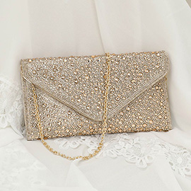 Bling Stone Studded Flap Envelope Evening Clutch Crossbody Bag