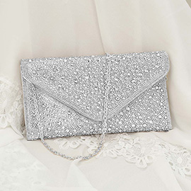 Bling Stone Studded Flap Envelope Evening Clutch Crossbody Bag
