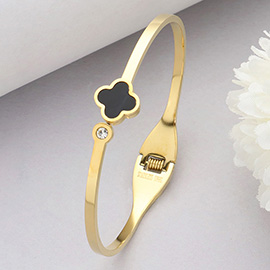 Quatrefoil Pointed Stainless Steel Hinged Bangle Bracelet