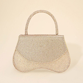 Bling Studded Flat Top Handle Flap Evening Bag / Crossbody Bag