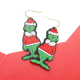 Glittered Green Monster Printed Dangle Earrings