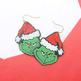 Glittered Green Monster Printed Dangle Earrings