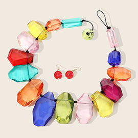 Multi Shaped Acrylic Rock Beaded Statement Necklace