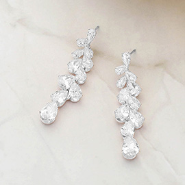 Teardrop CZ Stone Cluster Linear Dropdown Evening Earrings