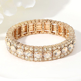 Oval Round Glass Stone Cluster Beaded Stretch Evening Bracelet