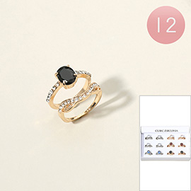 12 SET OF 2 - Oval CZ Stone Pointed Rings