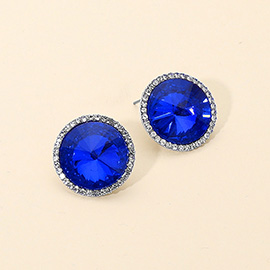 Round Glass Stone Evening Stud Earrings