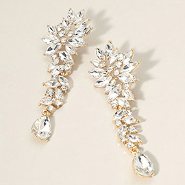 Marquise Stone Cluster Embellished Teardrop Dangle Dropdown Evening Earrings