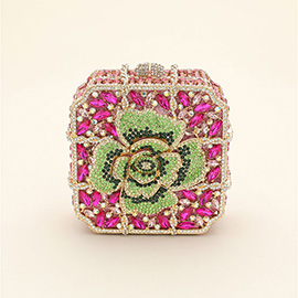 Crystal Rhinestone Embellished Flower Pointed Square Evening Clutch Shoulder Bag