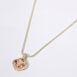 14K Gold Plated Quatrefoil CZ Stone Pendant Necklace