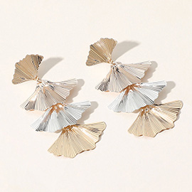 Metal Ginkgo Leaf Link Dropdown Earrings