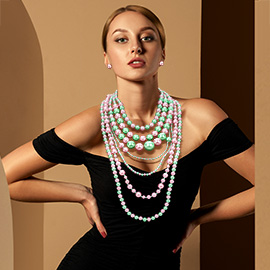 Chunky Pearl Beaded Multi Layered Statement Necklace
