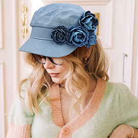 Flower Denim Beret Hat