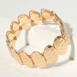 Hammered Oval Metal Plate Beaded Stretch Bracelet