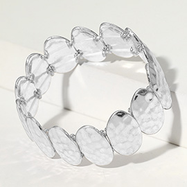 Hammered Oval Metal Plate Beaded Stretch Bracelet