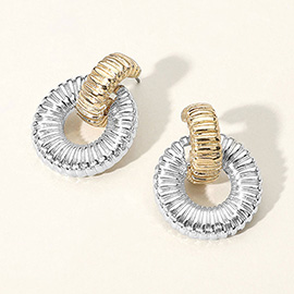 Two Tone Textured Metal Door Knocker Earrings