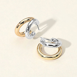 Two Tone Metal Split Hoop Earrings