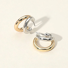 Two Tone Metal Split Hoop Earrings
