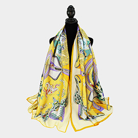 Abstract Paisley Printed Oblong Silky Satin Scarf Shawl