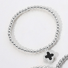 Stainless Steel Quatrefoil Charm Beaded Stretch Bracelet