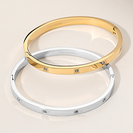 Stainless Steel Stone Paved Pointed Hinged Bangle Bracelet