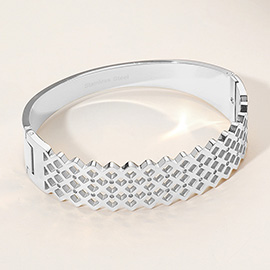 Stainless Steel Cutout Lattice Hinged Bangle Bracelet