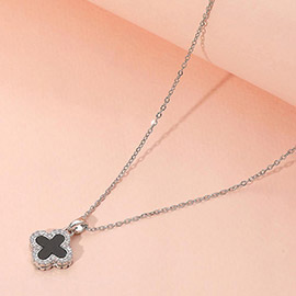 Reversible Stainless Steel Quatrefoil Pendant Necklace