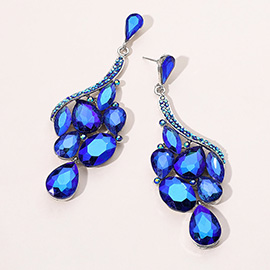 Multi Stone Cluster Dangle Evening Earrings