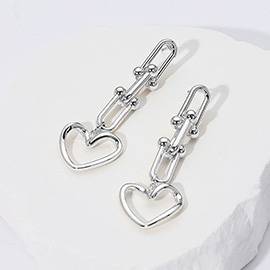 14K Gold Plated Industrial Chain Open Heart Link Drop Earrings