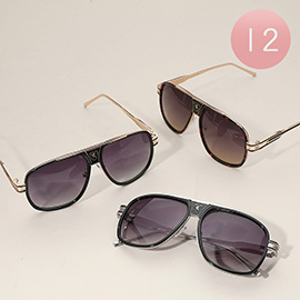 12Pairs - Shield Style Aviator Frame Sunglasses