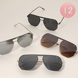 12Pairs - Rimless Flat Top Aviator Sunglasses